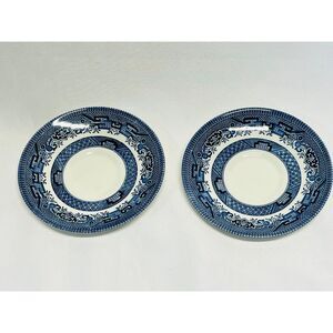 Churchill Staffordshire England Willow Blue White Tea Saucer Pair